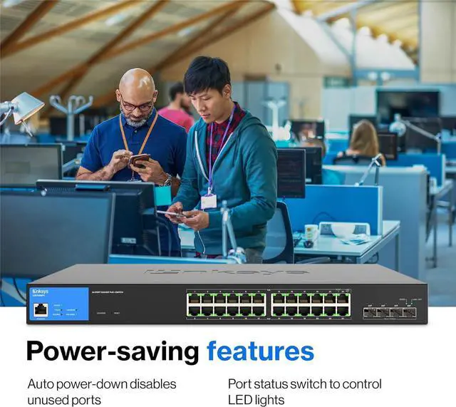 Alt view image 6 of 7 - Linksys LGS328MPC 24 Port Gigabit Network PoE+ Switch @ 410W with 4 x 10G Uplink SFP+ Slots - Smart Managed Ethernet Switch Hub with Metal Casing, Desktop / Wall Mount