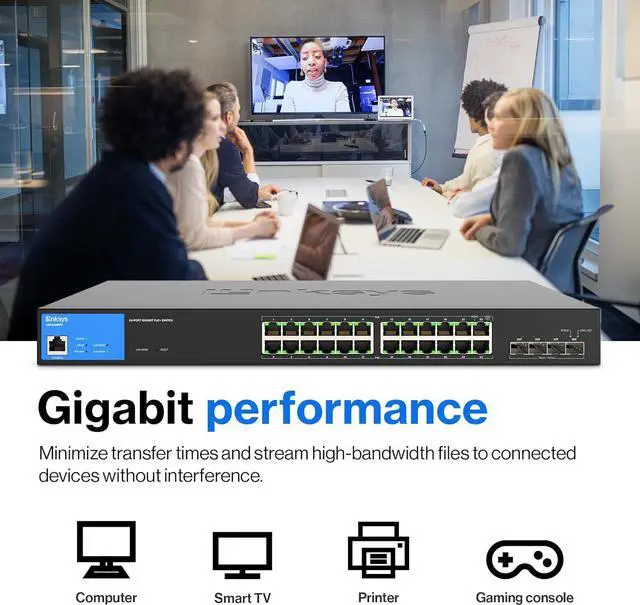 Alt view image 3 of 7 - Linksys LGS328MPC 24 Port Gigabit Network PoE+ Switch @ 410W with 4 x 10G Uplink SFP+ Slots - Smart Managed Ethernet Switch Hub with Metal Casing, Desktop / Wall Mount