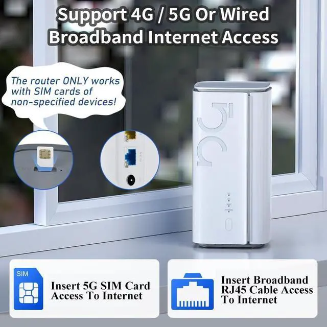 Alt view image 3 of 6 - UOTEK 5G CPE Router with SIM Card Slot, NSA SA WiFi 6 5G Router Dual Band Cellular Modem for Home Office Indoor Wireless Internet Router