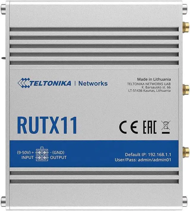 Alt view image 2 of 5 - Teltonika RUTX11100400 Model RUTX11 Industrial Cellular Router; Dual SIM; for use with USA Carriers; Comes with US PSU; WI-FI & BT; 4 x Ethernet Ports; Auto Failover; Aluminum Housing