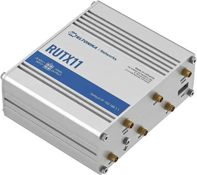 Alt view image 3 of 5 - Teltonika RUTX11100400 Model RUTX11 Industrial Cellular Router; Dual SIM; for use with USA Carriers; Comes with US PSU; WI-FI & BT; 4 x Ethernet Ports; Auto Failover; Aluminum Housing
