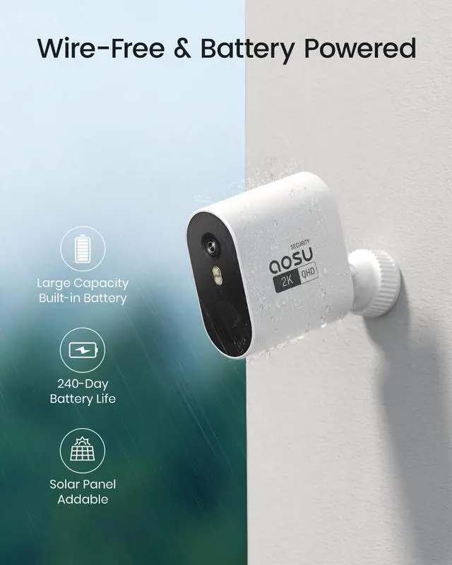 Alt view image 4 of 7 - AOSU Security Cameras Wireless Outdoor Home System, True 2K HD Night Vision, No Subscription, 240-Day Battery Life, 166° Wide View, Spotlight & Siren Alarm, Motion Alert, Support 2.4G & 5G WiFi Router