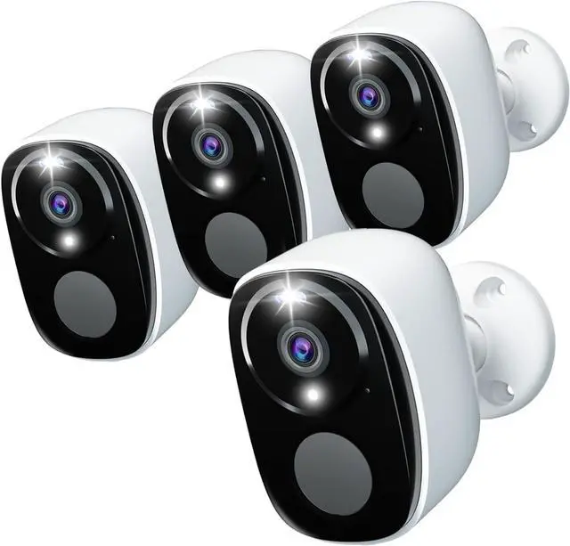 Main image of 4Pack Security Cameras Wireless Outdoor, 2K Battery Powered WiFi Security Indoor Camera with Spotlight & Siren Alarm, 2-Way Audio, Color Night Vision, AI Detection for Home Security,Works w/Alexa
