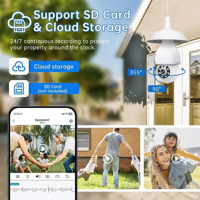 Alt view image 5 of 6 - 2K Light Bulb Security Camera 5G&2.4G WiFi Security Cameras Wireless Outdoor Indoor,360°Bulb Cameras for Home Security Outside Indoor,Motion Detection and Alarm,Two-Way Talk,Color Night Vision 2 Pack