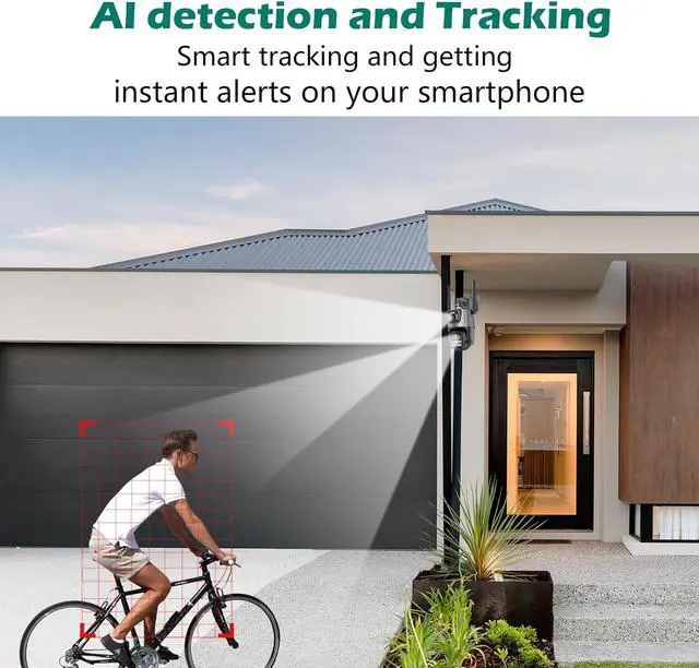 Alt view image 4 of 7 - Security Camera Outdoor, 6MP Dual Lens WiFi Outside Cameras for Home Security with 64G SD Card, Wired Cord, IP66 Waterproof, AI Tracking, Light Alarm, Color Night, 24/7 Record,SD/Cloud
