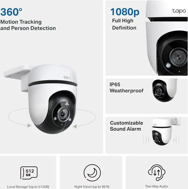 Alt view image 2 of 7 - Tapo 1080P Outdoor Wired Pan/Tilt Security Wi-Fi Camera, 360° View, Motion Tracking, Works with Alexa & Google Home, Night Vision, Free AI Detection, Cloud & SD Card Storage(up to 512GB), Tapo C500