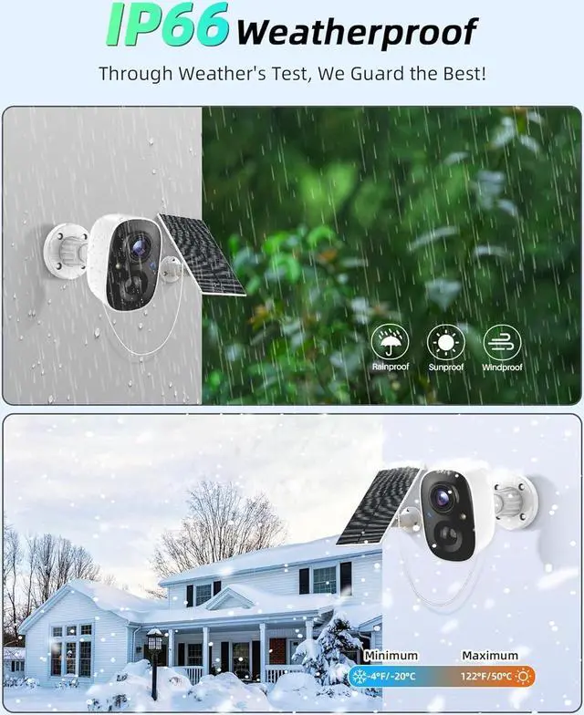 Alt view image 7 of 7 - Solar Security Camera Wireless Outdoor (2 Pack), Solar Powered Cameras for Home Security Outside with AI Motion Detection, Color Night Vision, IP66 Weatherproof, 2.4GHz Wi-Fi, Cloud/SD Storage