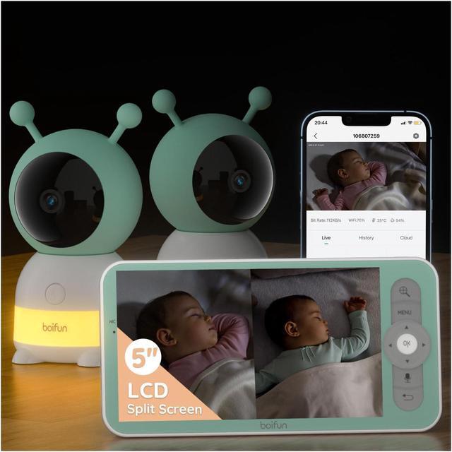Main image of 2024 BOIFUN 5" Split-Screen Baby Monitor with 2 Cameras, 2K WiFi Baby Monitor Via Screen & App Control, Record & Playback, Temper &Humidity Sensor, Night Vision, 2-Way Talk, Cry & Motion Detection