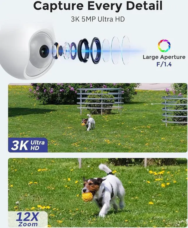 Alt view image 2 of 7 - Hugolog 3K 5MP Light Bulb Security Cameras Wireless Outdoor-2.4GHz Cameras for Home Security Indoor with AI Sound Processing&Motion Detection,Color Night Vision,Auto Tracking,Siren Alarm,2-Way Talk