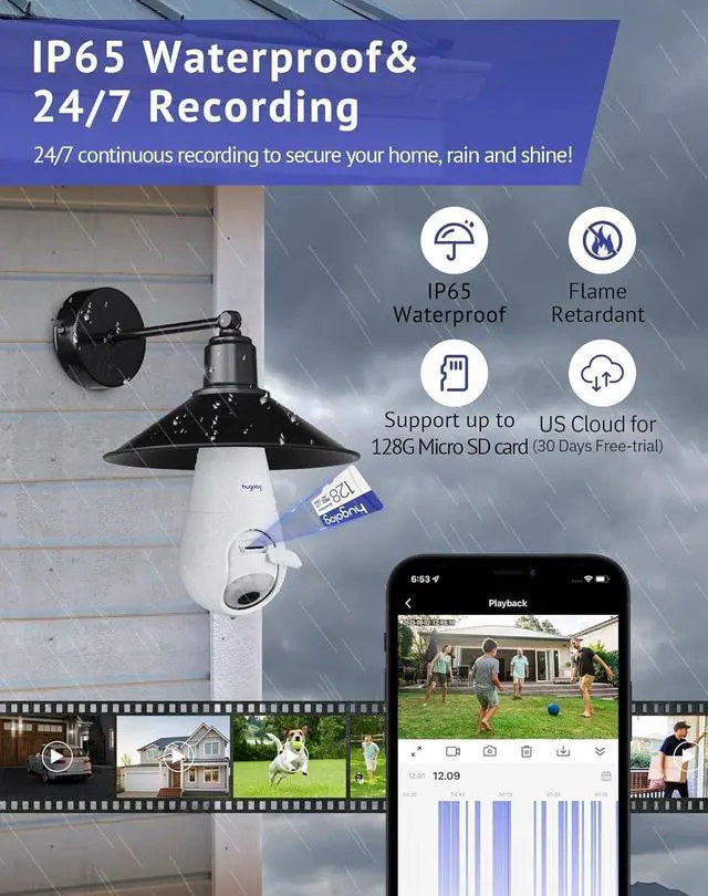 Alt view image 7 of 7 - Hugolog 2K 3MP Light Bulb Security Camera 5G& 2.4GHz WiFi, 360° Wireless Outdoor Indoor Camera for Home, Motion Detection, Two-Way Talk, Color Night Vision, Siren Alarm, Compatible with Alexa