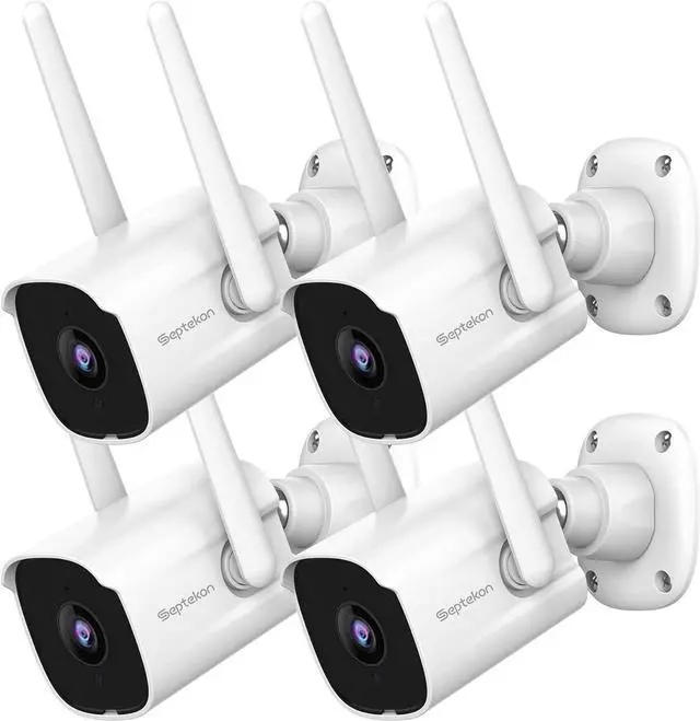 Main image of Septekon 2K Home Security Cameras, 4 Pack Wired WiFi Outdoor Security Cameras with Night Vision, Two-Way Audio, 2.4G WiFi, IP66, Motion Detection Alarm - P30