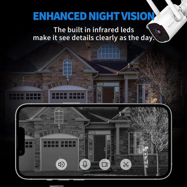 Alt view image 3 of 6 - Septekon 2K Home Security Cameras, 4 Pack Wired WiFi Outdoor Security Cameras with Night Vision, Two-Way Audio, 2.4G WiFi, IP66, Motion Detection Alarm - P30