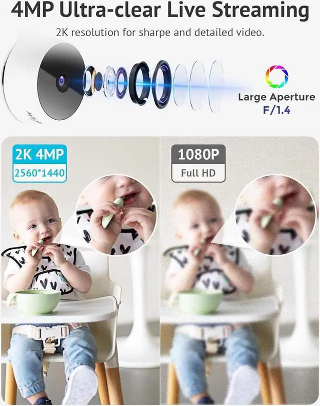 Alt view image 2 of 7 - LaView 4MP 2K Cameras for Home Security Indoor, 5G& 2.4GHz Home Security Camera for Baby/Elder/Pet/Nanny,US Cloud Service,Compatible with Alexa iOS & Android