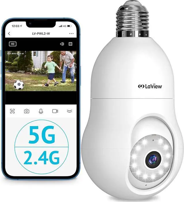 Main image of LaView 4MP Bulb Security Camera 5G& 2.4GHz WiFi, 360°2K Security Cameras Wireless Outdoor Indoor Full Color Day and Night, Motion Detection, Audible Alarm, Easy Installation, Compatible with Alexa