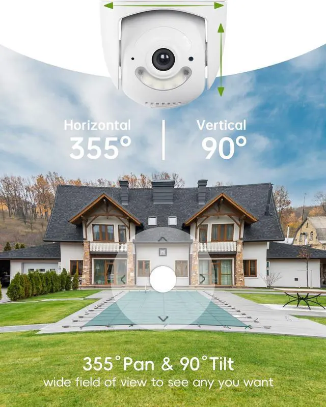 Alt view image 4 of 7 - 5G WiFi Security Camera Outdoor, 24/7 Recording Wired Security Camera, 2K Cameras for Home Security, Motion Detection and Siren, 360°Auto Tracking, Compatible with Alexa, 2-Way Audio, IP66