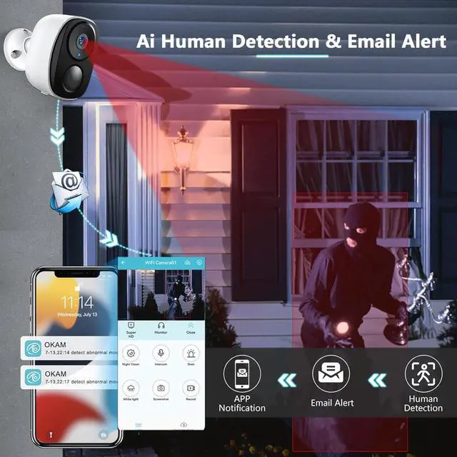 Alt view image 3 of 7 - EVERSECU 2K 3MP Outdoor Wireless Security Camera Support Pairing Via Bluetooth, Rechargeable Battery-Powered WiFi Home CCTV Bullet Camera, Spotlight, PIR Motion Detection, 2-Way Audio (4pack)