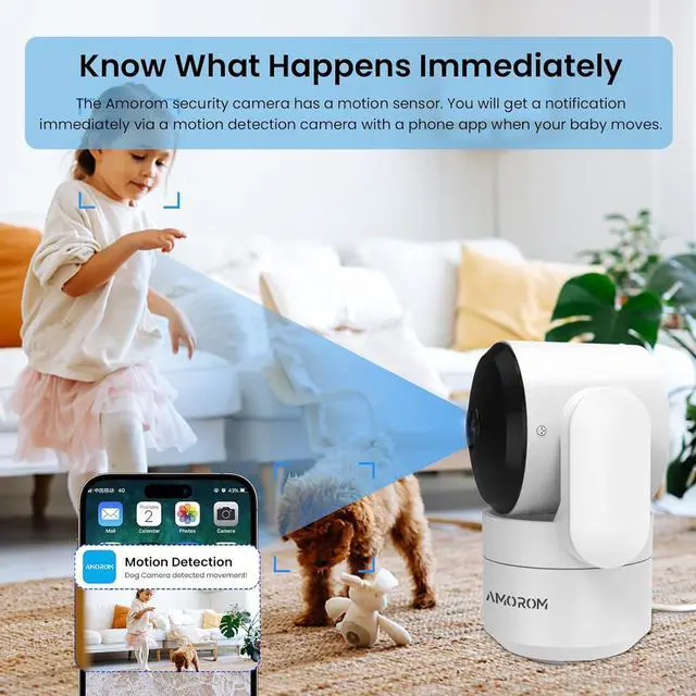 Alt view image 3 of 7 - Pet Camera 360° Home Security Cameras, with Pan/Tilt, Night Vision, Motion Detection, Privacy Mode, 2-Way Audio, Cloud & SD Card Storage, Compatible with Alexa/Google Home, 2.4GHz WiFi, 4 Pack