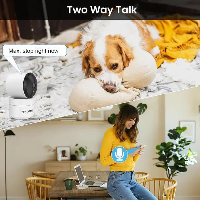 Alt view image 6 of 7 - Pet Camera 360° Home Security Cameras, with Pan/Tilt, Night Vision, Motion Detection, Privacy Mode, 2-Way Audio, Cloud & SD Card Storage, Compatible with Alexa/Google Home, 2.4GHz WiFi, 4 Pack