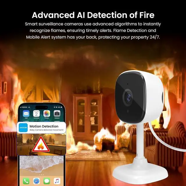 Alt view image 6 of 7 - WiFi Indoor Camera for Home Security, 24/7 Recording Camera for Office/House/Apartment, Cloud & SD Card Storage, 2-Way Audio, Night Vision, AI Motion Detection, Alexa/Google Assistant Supported