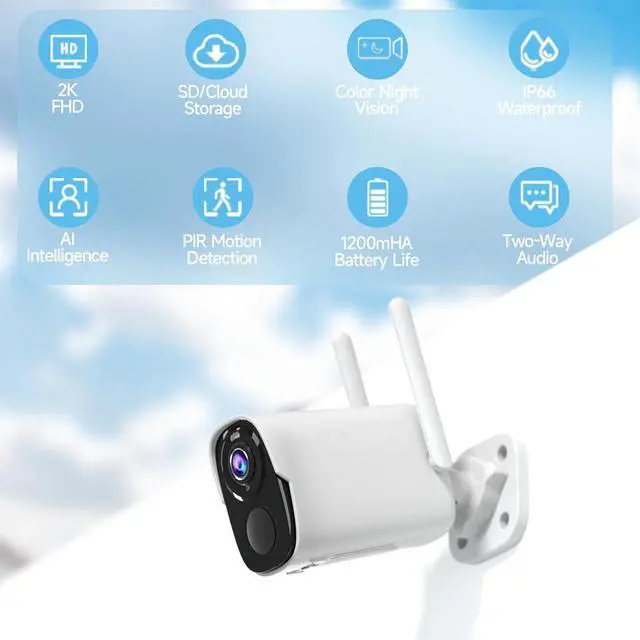 Alt view image 2 of 7 - 3PC Security Cameras Wireless Outdoor, 2K Battery Powered Security Camera for Home, WiFi Camera Surveillance Indoor System with Color Night Vision, IP66, 2-Way Audio, AI Motion Detection, Works/Alexa