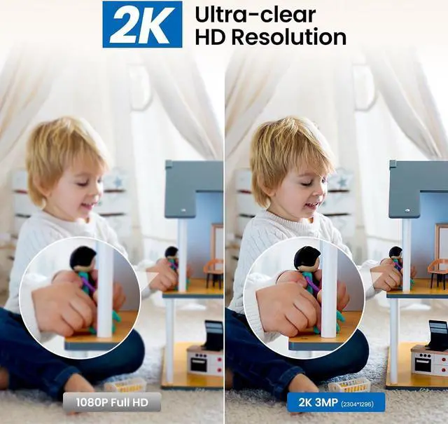 Alt view image 3 of 7 - 2K Indoor Security Camera-Baby Monitor with 2.4G WiFi Camera and Audio, Siren/Night Vision for Home/Pet/Nanny/Cat, 24/7 SD Card Storage, Cloud (Optional), Compatible with Alexa & Google Home, D1 2P