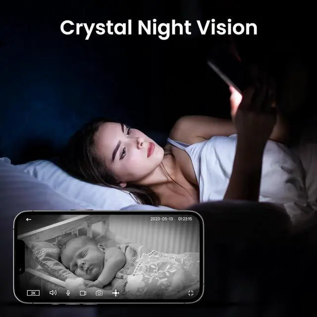 Alt view image 4 of 7 - 2K Indoor Security Camera-Baby Monitor with 2.4G WiFi Camera and Audio, Siren/Night Vision for Home/Pet/Nanny/Cat, 24/7 SD Card Storage, Cloud (Optional), Compatible with Alexa & Google Home, D1 2P