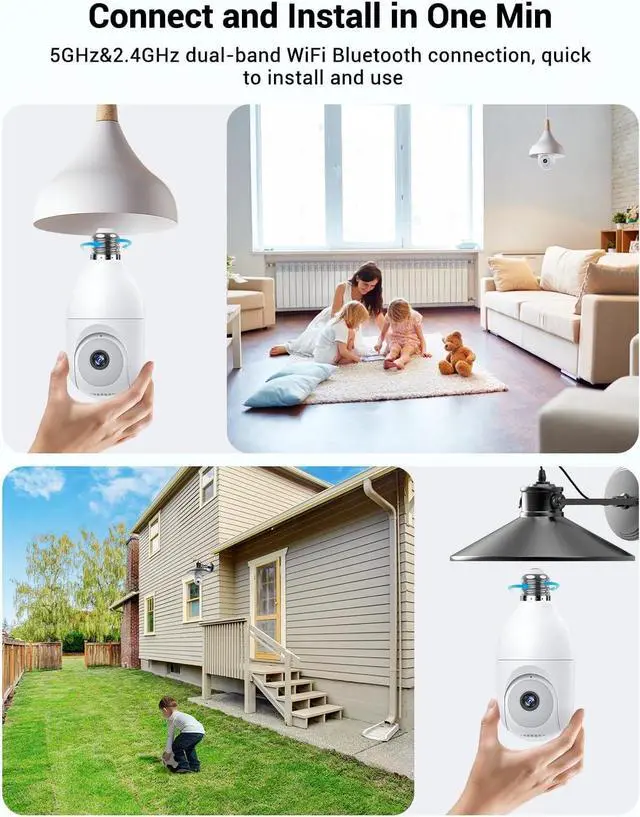 Alt view image 3 of 7 - Light Bulb Security Camera Wireless Outdoor Indoor, 5G&2.4G WiFi Security Cameras with Patrol Function, AI Human Detection, Motion Tracking, Two-Way Talk, Color Night Vision, Alarm, 24/7 Recording