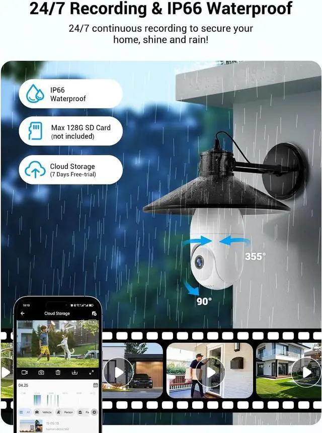 Alt view image 6 of 7 - Light Bulb Security Camera Wireless Outdoor Indoor, 5G&2.4G WiFi Security Cameras with Patrol Function, AI Human Detection, Motion Tracking, Two-Way Talk, Color Night Vision, Alarm, 24/7 Recording