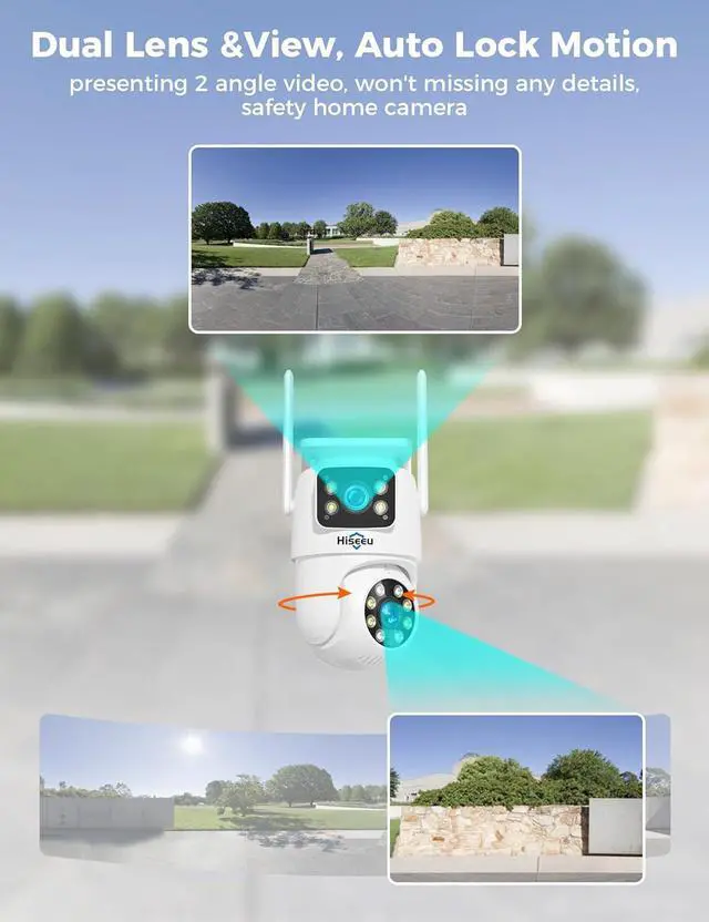 Alt view image 2 of 7 - Hiseeu [Plug-in Wireless Security Camera Dual Lens 5G/2.4G WiFi PTZ Camera Outdoor IP65 Waterproof Motion Tracking,Color Night Version, No-Monthly Fees Works with Wireless Camera System