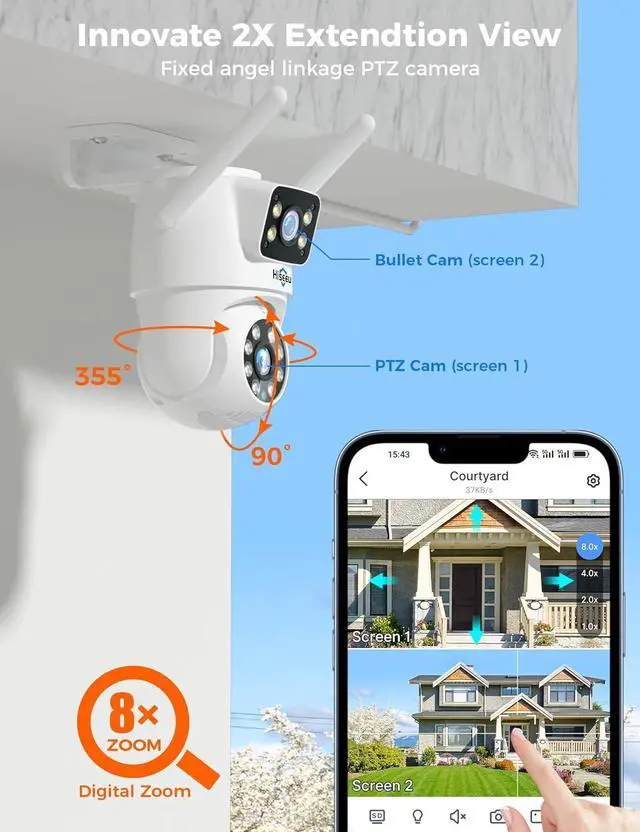 Alt view image 4 of 7 - Hiseeu [Plug-in Wireless Security Camera Dual Lens 5G/2.4G WiFi PTZ Camera Outdoor IP65 Waterproof Motion Tracking,Color Night Version, No-Monthly Fees Works with Wireless Camera System