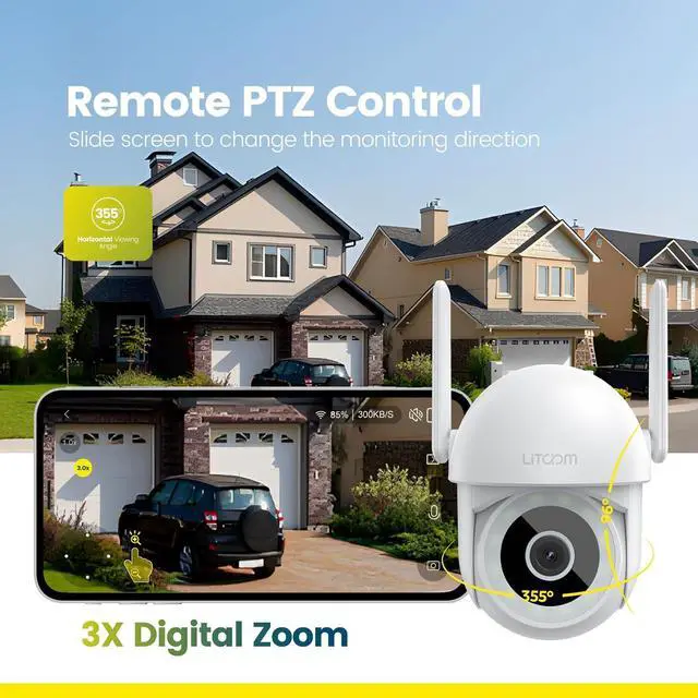 Alt view image 5 of 7 - litokam 2.5K Security Camera Outdoor, 2.4G Wi-Fi Camera for Home Security Outdoor with AI Motion Detection, 360° PTZ Surveillance IP Home Cam Outside with Color Night Vision, Siren & 2-Way Talk