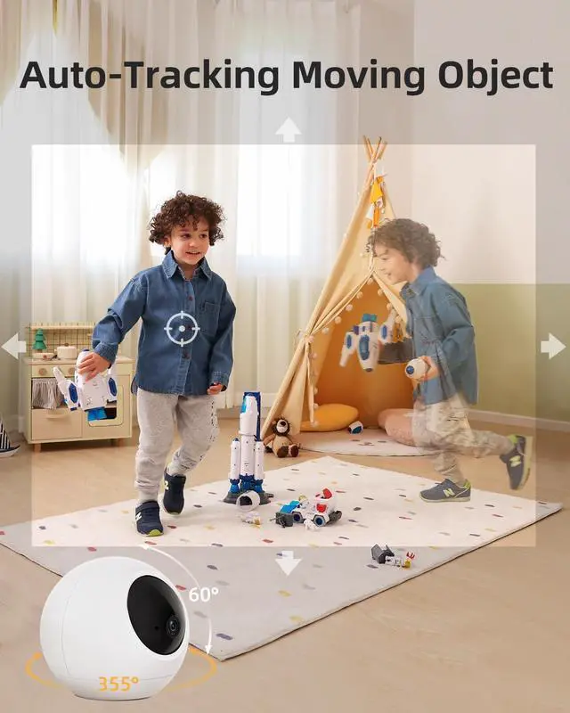 Alt view image 3 of 6 - Noorio Indoor Security Camera, 2K&4K Pan-Tilt 360° View WiFi Cameras for Baby Monitor, Motion Detection Pet Camera, Night Vision, Work with Alexa