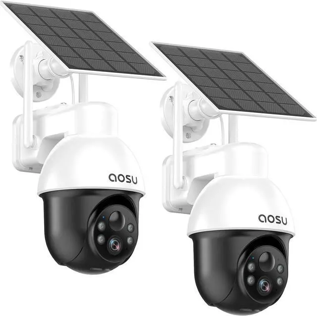 Main image of AOSU 3K/5MP Solar Security Cameras System Wireless Outdoor, Battery Powered WiFi Camera for Home Security, Panoramic PTZ, Auto Tracking, Human/Vehicle Detection, Color Night Vision (2 Pack)