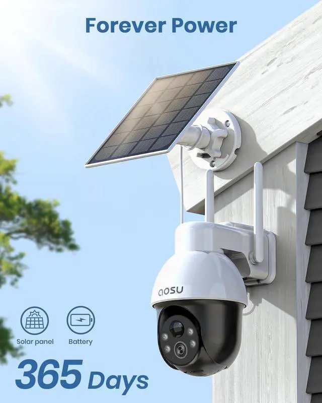 Alt view image 7 of 7 - AOSU 3K/5MP Solar Security Cameras System Wireless Outdoor, Battery Powered WiFi Camera for Home Security, Panoramic PTZ, Auto Tracking, Human/Vehicle Detection, Color Night Vision (2 Pack)