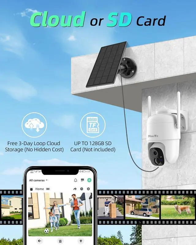Alt view image 6 of 7 - Solar Security Camera Wireless Outdoor, 360° View Outdoor Cameras for Home Security with AI Motion Detection, 2K Color Night Vision, Two-Way Talk, IP66 Weatherproof, SD/Cloud Storage