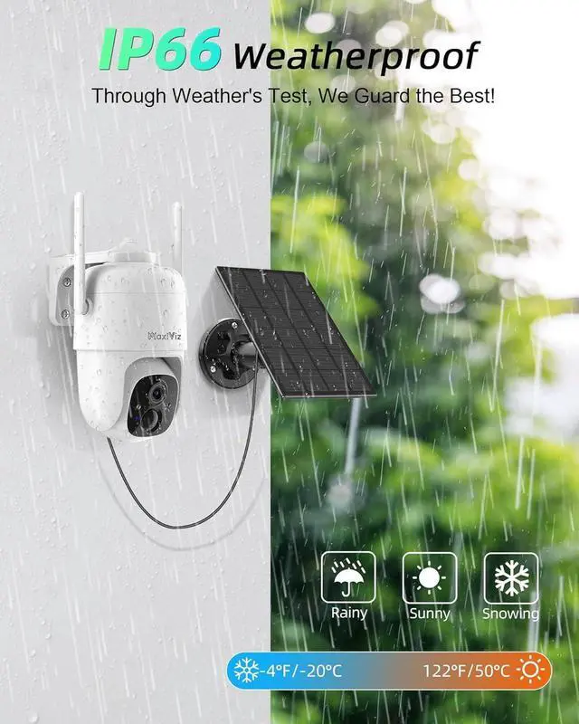Alt view image 7 of 7 - Solar Security Camera Wireless Outdoor, 360° View Outdoor Cameras for Home Security with AI Motion Detection, 2K Color Night Vision, Two-Way Talk, IP66 Weatherproof, SD/Cloud Storage