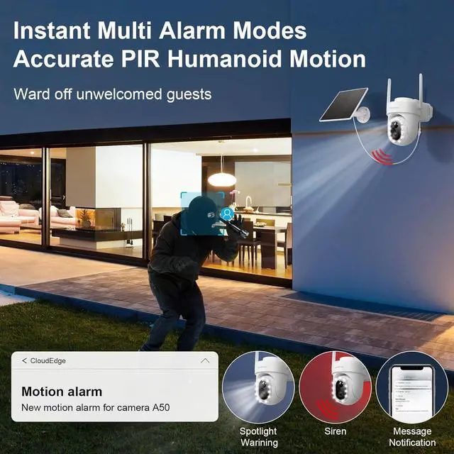 Alt view image 4 of 7 - BondFree 5MP 4K Solar Camera Wireless Outdoor, Battery Powered Security Camera with 14 Spotlight 400Lm Color Night Vision IP66 Waterproof 360° Surveillance 2.4G WiFi Camera 2-Way Talk Works with Alexa