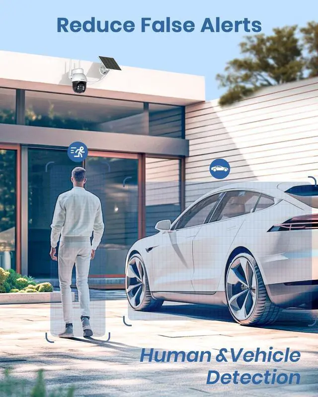 Alt view image 5 of 7 - AOSU 3K/5MP Solar Security Cameras System Wireless Outdoor, Battery Powered WiFi Camera for Home Security, Panoramic PTZ, Auto Tracking, Human/Vehicle Detection, Color Night Vision (2 Pack)