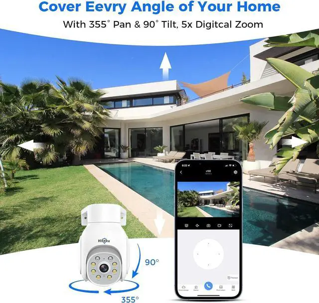 Alt view image 2 of 7 - Hiseeu Wireless Security Camera Outdoor, 2.4G/5G 3MP WiFi Camera, Color Night Vision, Auto Tracking, Pan/Tilt, 360° View, Motion Detection, Two-Way Audio, IP66, Work with Alexa, No Monthly Fee