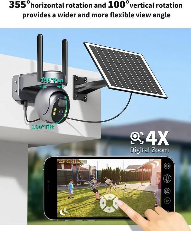 Alt view image 4 of 5 - LIWAN 4G LTE Cellular Security Camera Wireless Outdoor, No WiFi Solar Security Camera, 360°Live View, 2K Color Night Vision, 2 Way Talk, PIR Motion Sensor, Built-in SIM Card, Unlimited Data Plan