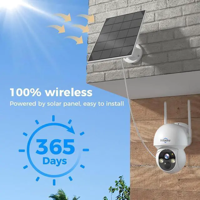 Alt view image 2 of 6 - Hiseeu Solar Security Camera, 2PCS 4MP Wireless WiFi Camera Outdoor, PTZ 360° View, PIR Motion Detection, Color Night Vision, IP66, 2-Way Audio, 2.4G WiFi, No Monthly Fee