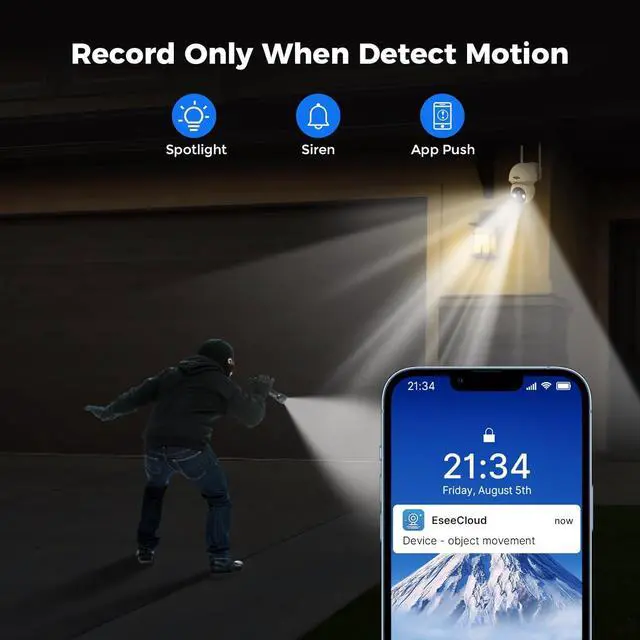 Alt view image 4 of 6 - Hiseeu Solar Security Camera, 2PCS 4MP Wireless WiFi Camera Outdoor, PTZ 360° View, PIR Motion Detection, Color Night Vision, IP66, 2-Way Audio, 2.4G WiFi, No Monthly Fee