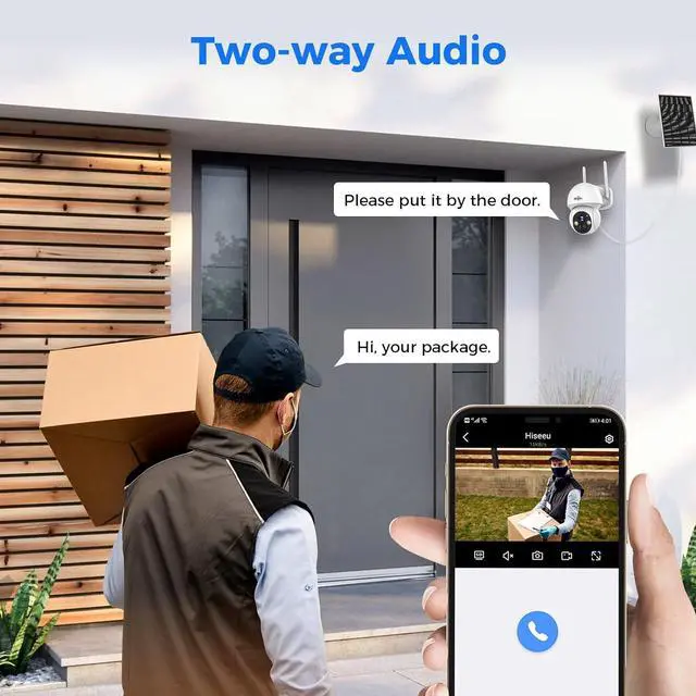 Alt view image 5 of 6 - Hiseeu Solar Security Camera, 2PCS 4MP Wireless WiFi Camera Outdoor, PTZ 360° View, PIR Motion Detection, Color Night Vision, IP66, 2-Way Audio, 2.4G WiFi, No Monthly Fee