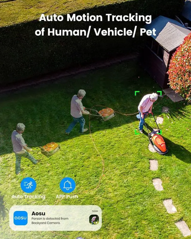 Alt view image 5 of 7 - AOSU Security Cameras Wireless Outdoor, 3K/5MP Solar Powered Cameras for Home Security, 360° Pan/Tilt Surveillance, Color Night Vision, 2.4G WiFi Camera, Auto Tracking, AI Human/Vehicle/Pet Detection