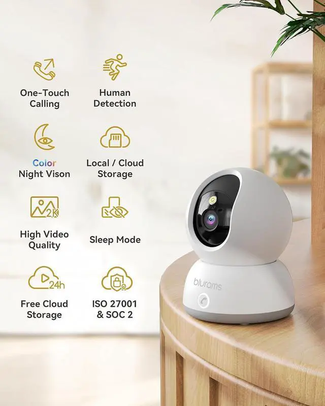 Alt view image 2 of 7 - blurams Pet Camera 2K, Cameras for Home Security with One-Touch Call, Dog Camera w/Color Night Vision, Motion Tracking, Cloud & SD Card Storage (2.4GHz Wi-Fi)