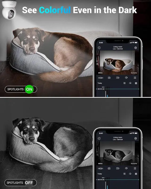Alt view image 4 of 7 - blurams Pet Camera 2K, Cameras for Home Security with One-Touch Call, Dog Camera w/Color Night Vision, Motion Tracking, Cloud & SD Card Storage (2.4GHz Wi-Fi)