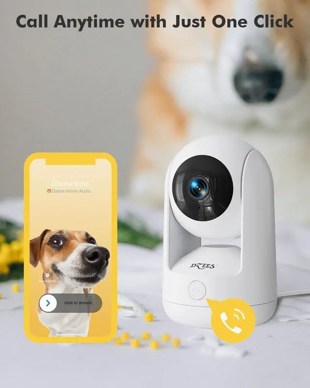 Alt view image 3 of 7 - Dzees Indoor Security Camera Pet Camera No Subscription, 2K 360° WiFi Camera, Wired Dog Pet Camera with Phone App, MagicPix Night Vision, Calls, 2-Way Audio, 24/7, Motion Tracking, Privacy, 2.4Ghz