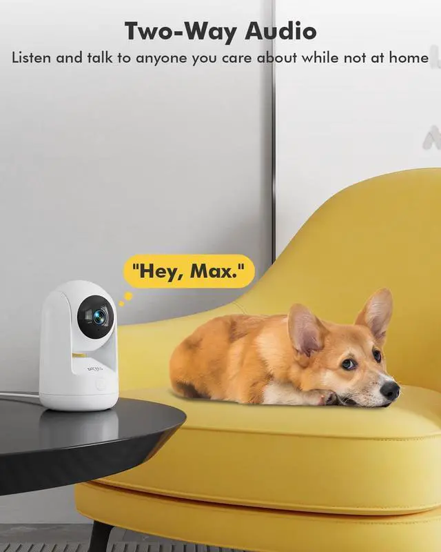 Alt view image 6 of 7 - Dzees Indoor Security Camera Pet Camera No Subscription, 2K 360° WiFi Camera, Wired Dog Pet Camera with Phone App, MagicPix Night Vision, Calls, 2-Way Audio, 24/7, Motion Tracking, Privacy, 2.4Ghz