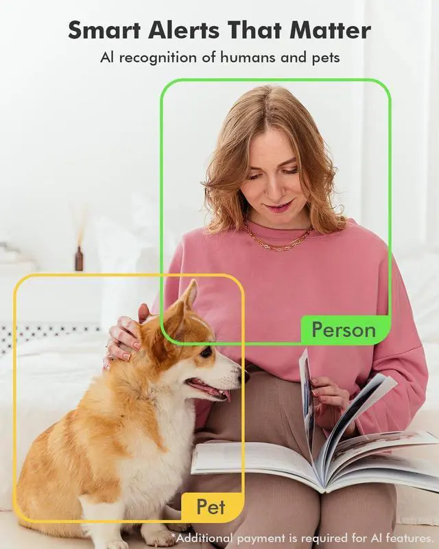 Alt view image 7 of 7 - Dzees Indoor Security Camera Pet Camera No Subscription, 2K 360° WiFi Camera, Wired Dog Pet Camera with Phone App, MagicPix Night Vision, Calls, 2-Way Audio, 24/7, Motion Tracking, Privacy, 2.4Ghz