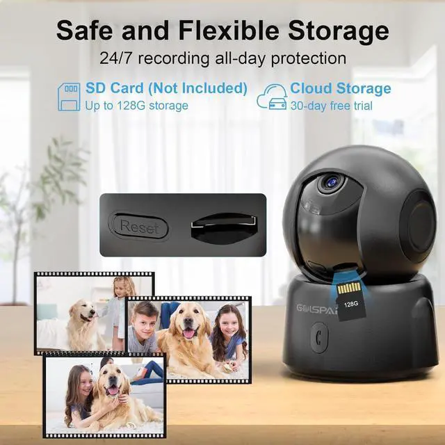 Alt view image 7 of 7 - GOLSPARK Camera for Home Security, 2K Indoor Security Camera, 2.4GHz WiFi 360 Pet Camera with Night Vision Phone App Motion Tracking Detection Two-Way Audio Sleep Mode SD Card Cloud Storage, Black